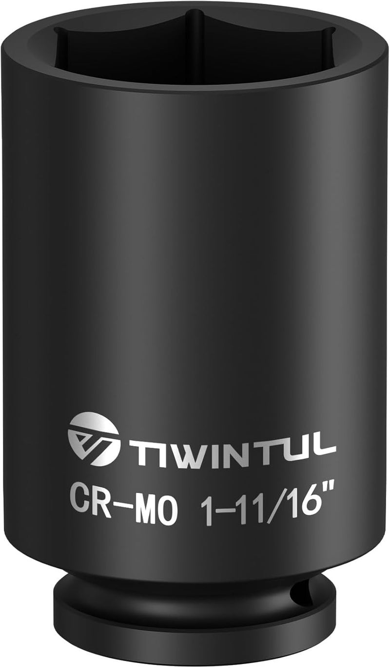 TIWINTUL مفتاح صدمة عميق بحجم 3/4 بوصة 1-11/16"، تصميم 6 نقاط مضاد للتدوير، معالجة حرارية CR-MO، تشطيب فوسفات أسود، مفتاح صمولة محور لإصلاح السيارات، سهل الإزالة - Image 1